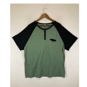 Casual Colorblock Raglan Unbranded Mens 2XL Green Black Henley Pocket Tee